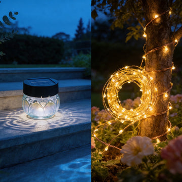 Warm white and cool white outdoor lights compared in a garden after dark