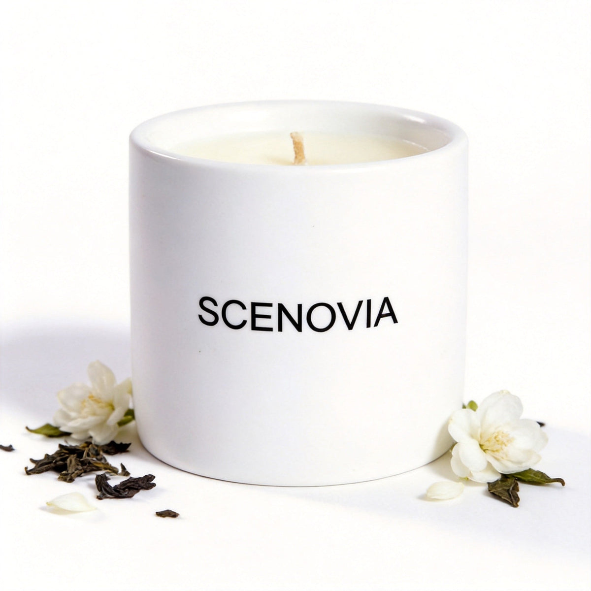 SCENOVIA Zen Tea soy candle, white background
