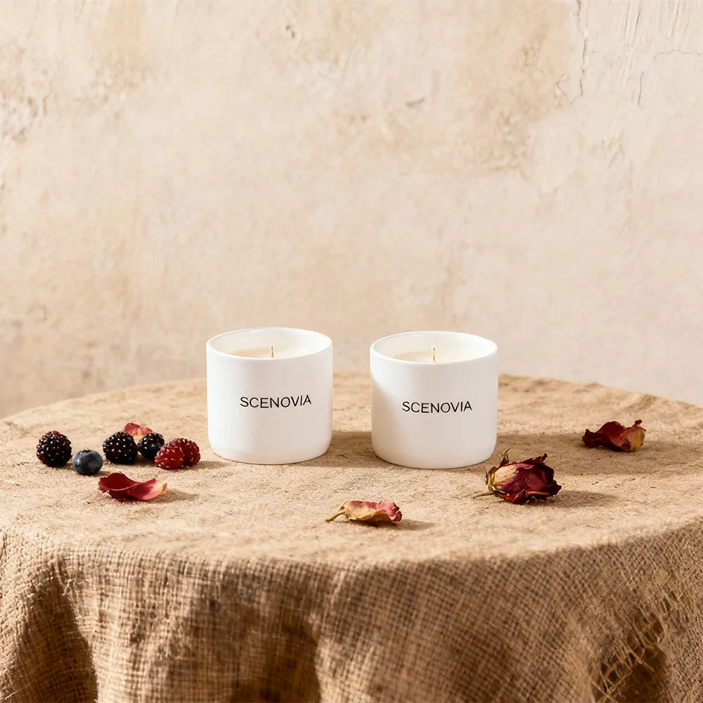 Berry Rose scented candle, dining centerpiece