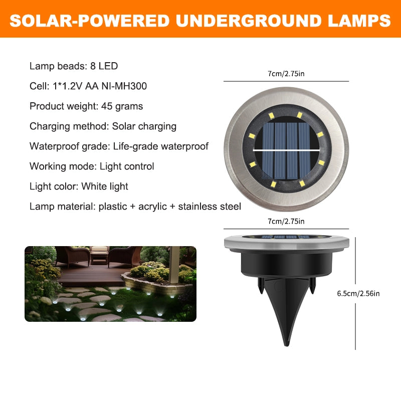 solar buried lights, LED close-up at night